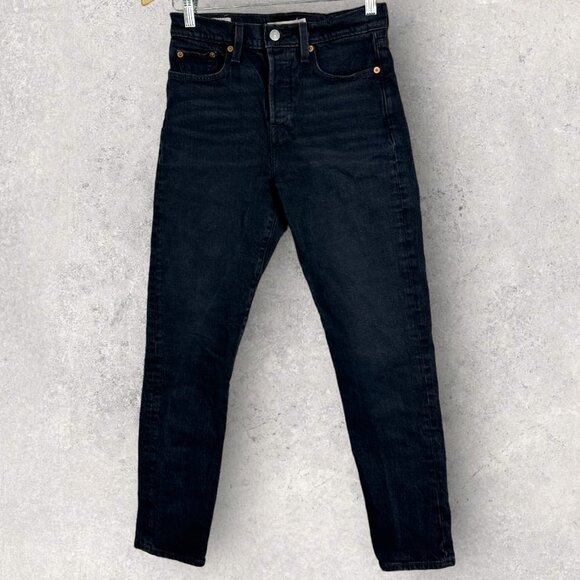Levis Black‎ Wedgie Straight High Rise Button Fly Jeans Size 25 Waterless Denim - Picture 13 of 14